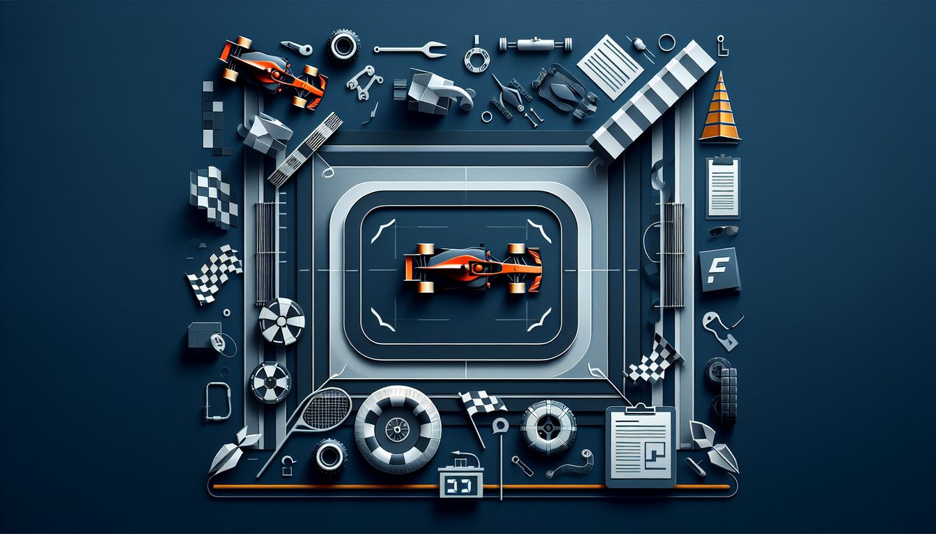 Colorful paper art depicting elements related to Formula 1 Trivia Quiz
