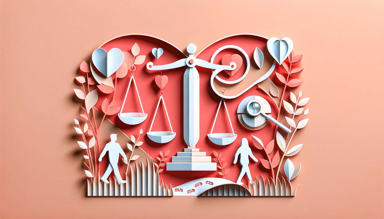 paper art couple facing away broken paper heart question marks coral background relationship quiz