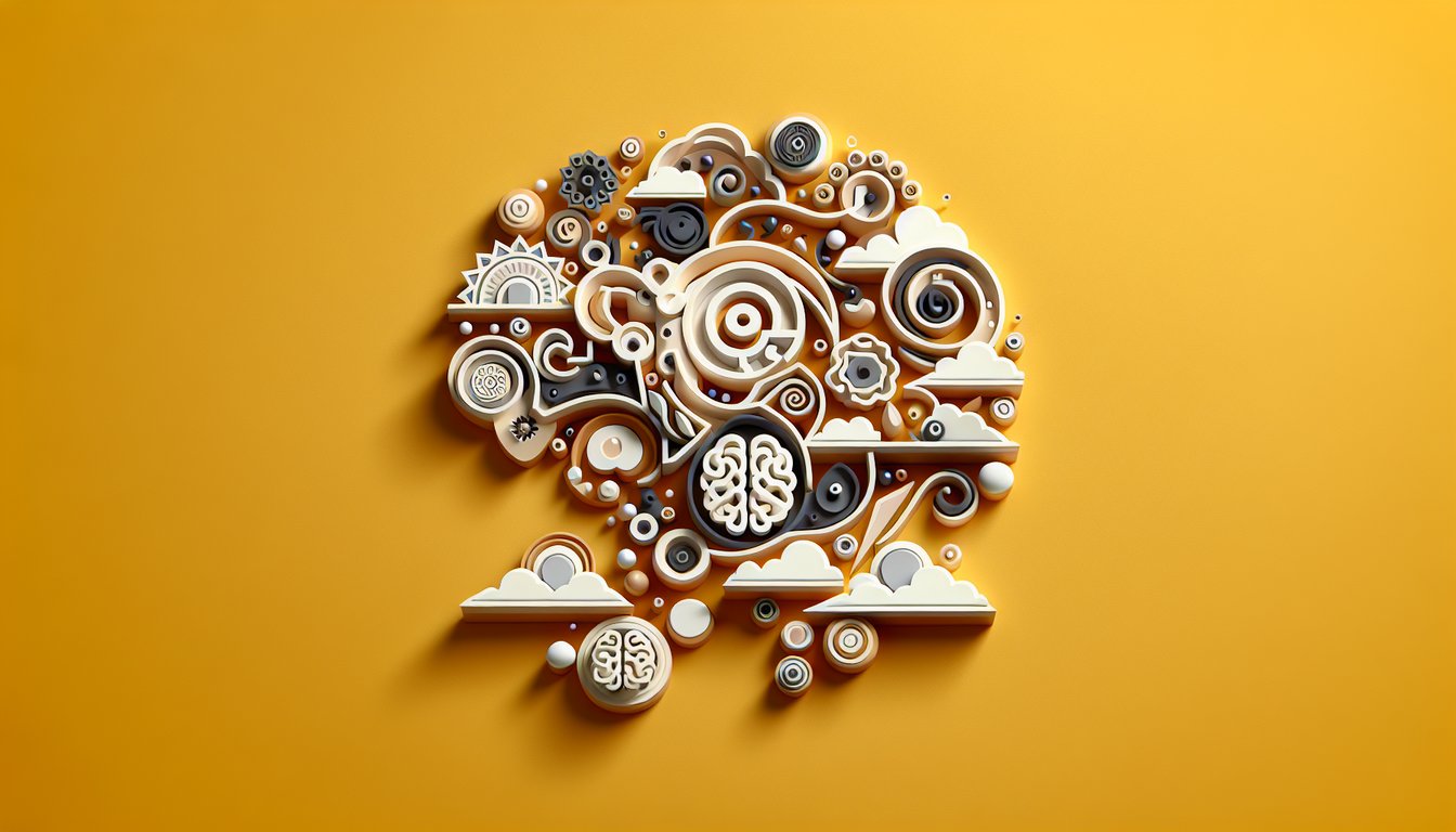 Paper art illustration for mental rotation test quiz on a golden yellow background