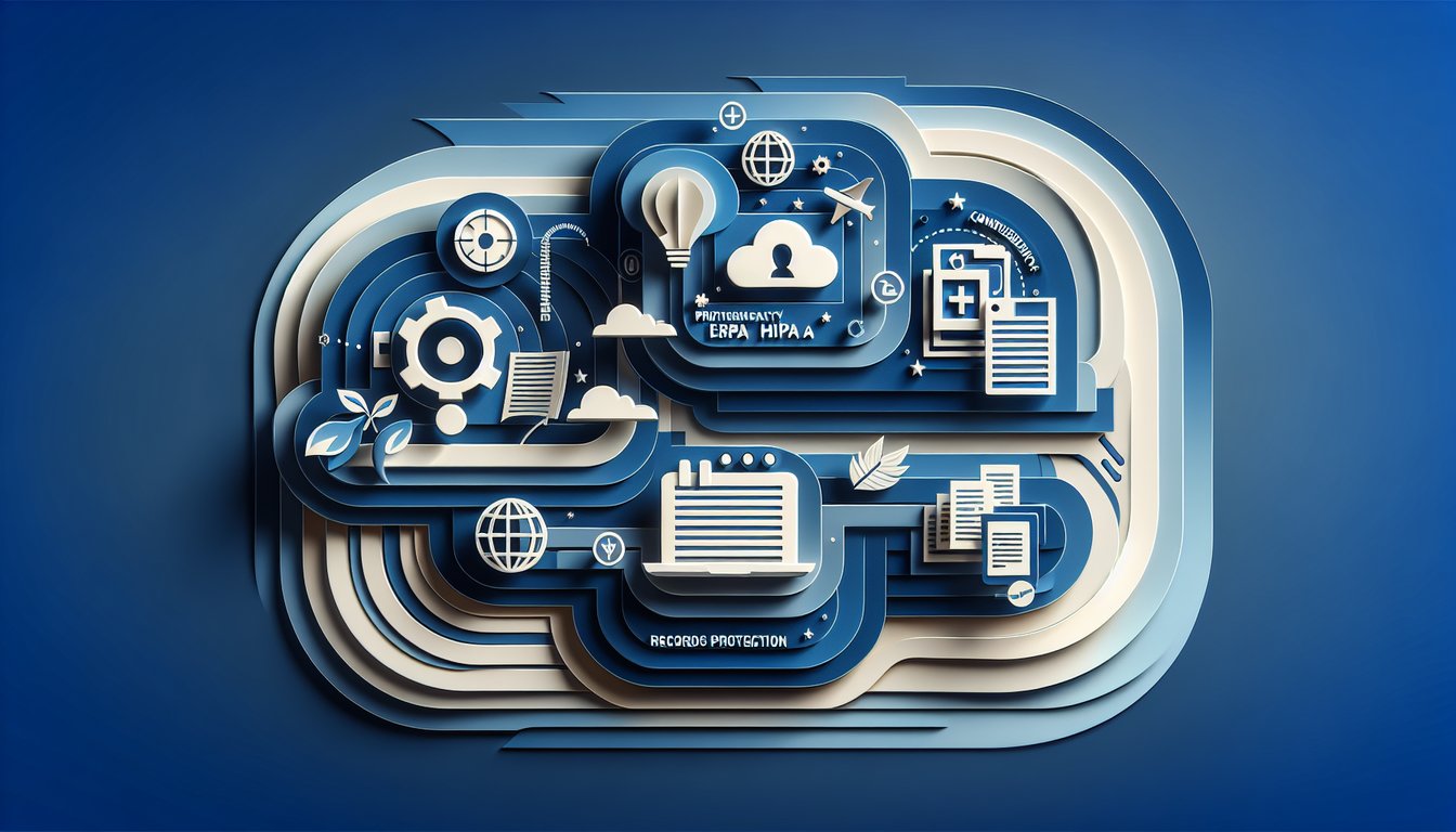 Paper art illustration for quiz on dark blue background featuring FERPA HIPAA confidentiality rules and records protection