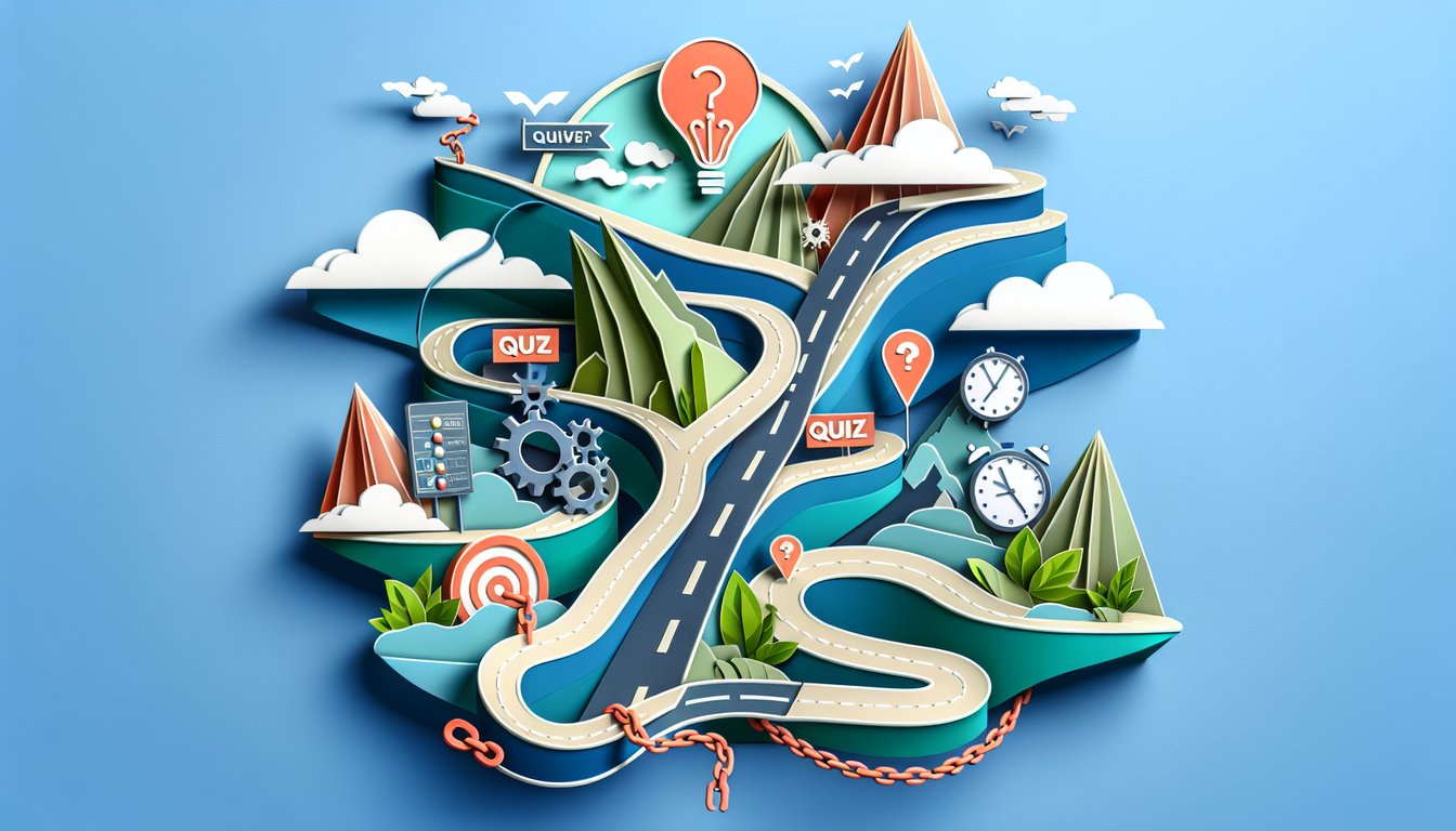 Paper cutout snake winding over film strip and desert road with Black Snake Moan quiz text on sky blue background
