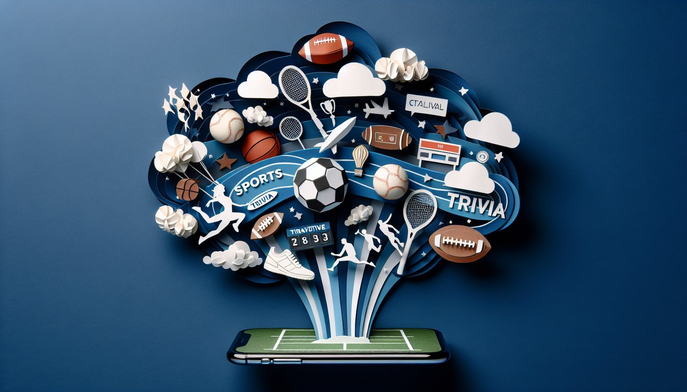 Colorful paper art depicting elements of a Sports Trivia Night Application Quiz