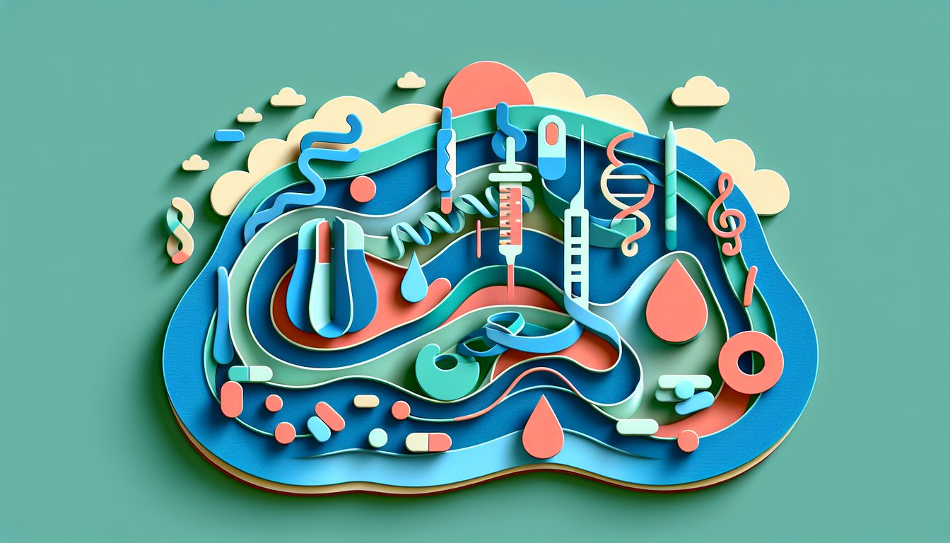 paper art style icons of lipoprotein lipase insulin glucagon on teal background quiz hormonal regulation of fuel metabolism