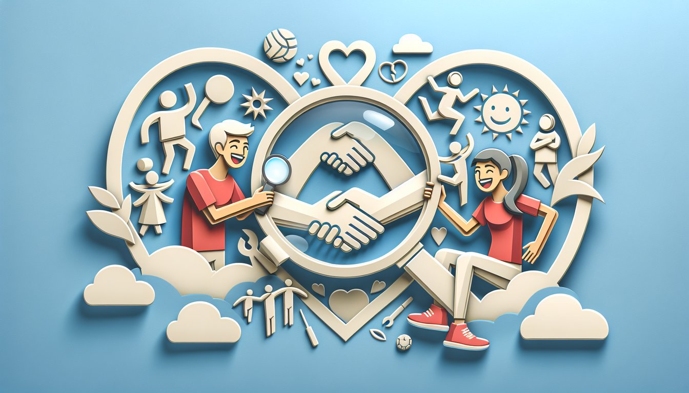 Paper art illustration for best friends personality quiz on sky blue background