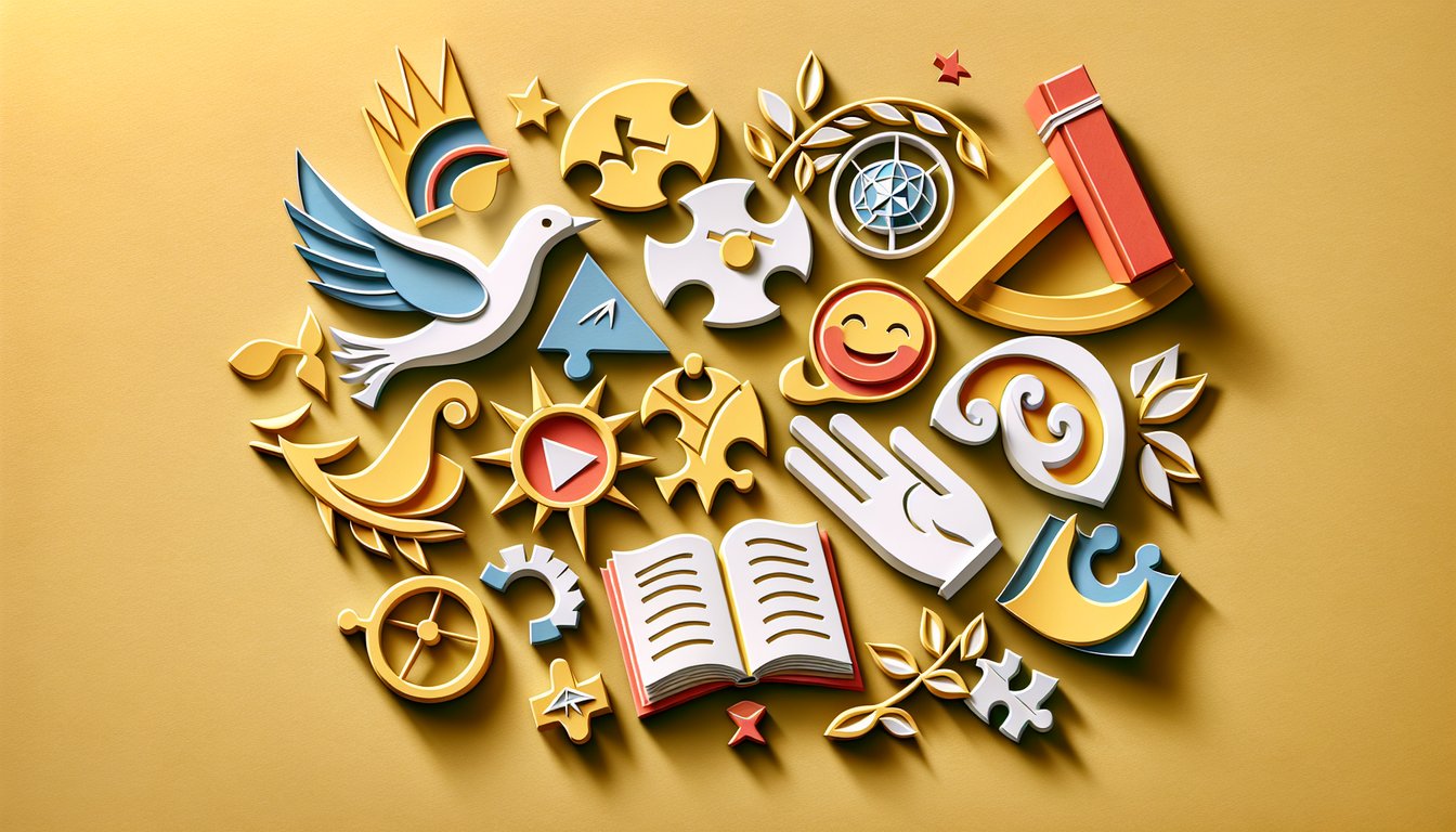 Paper art illustration for a friend group roles quiz on a golden yellow background