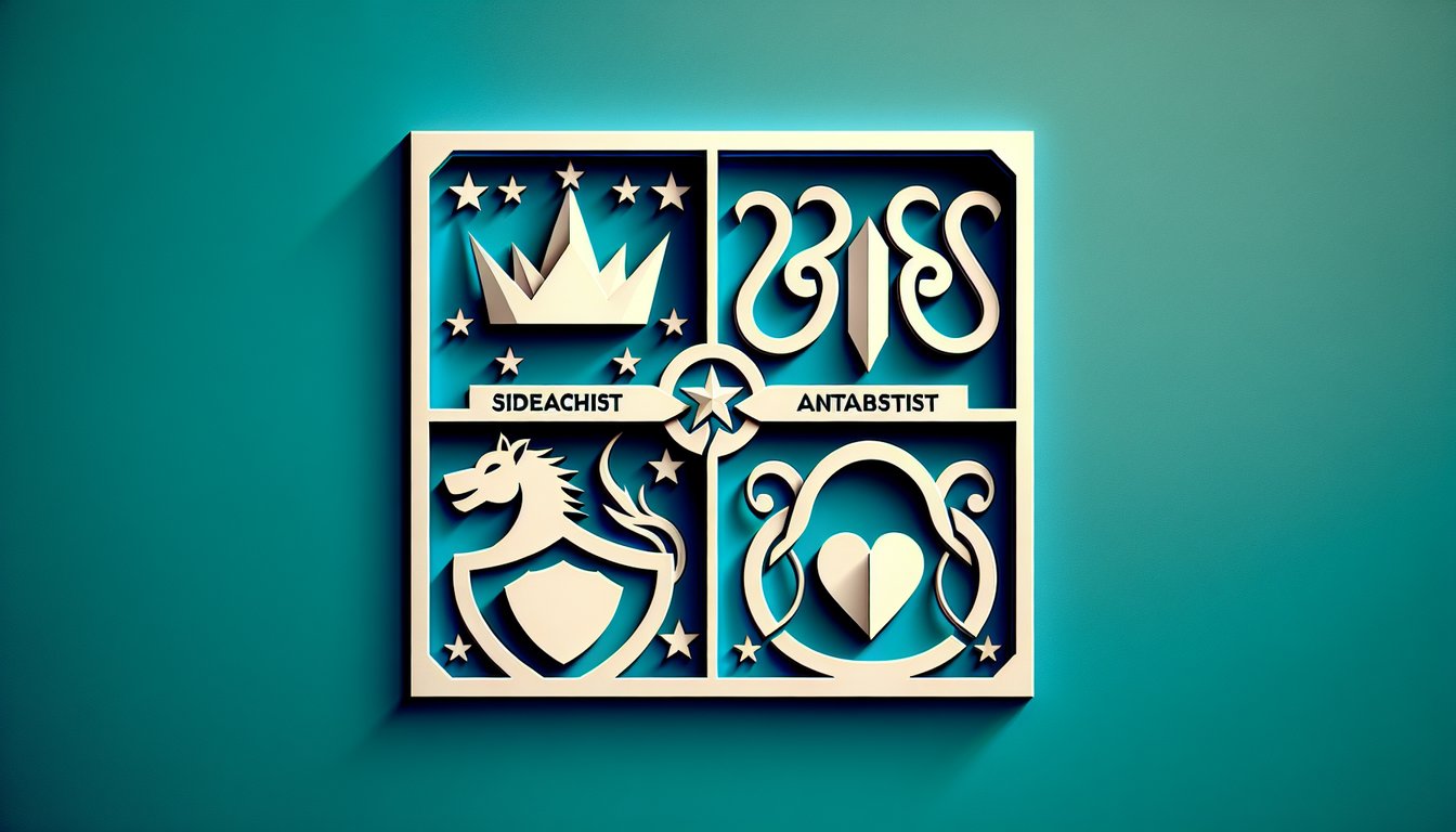 Paper art illustration for a character role quiz on a teal background