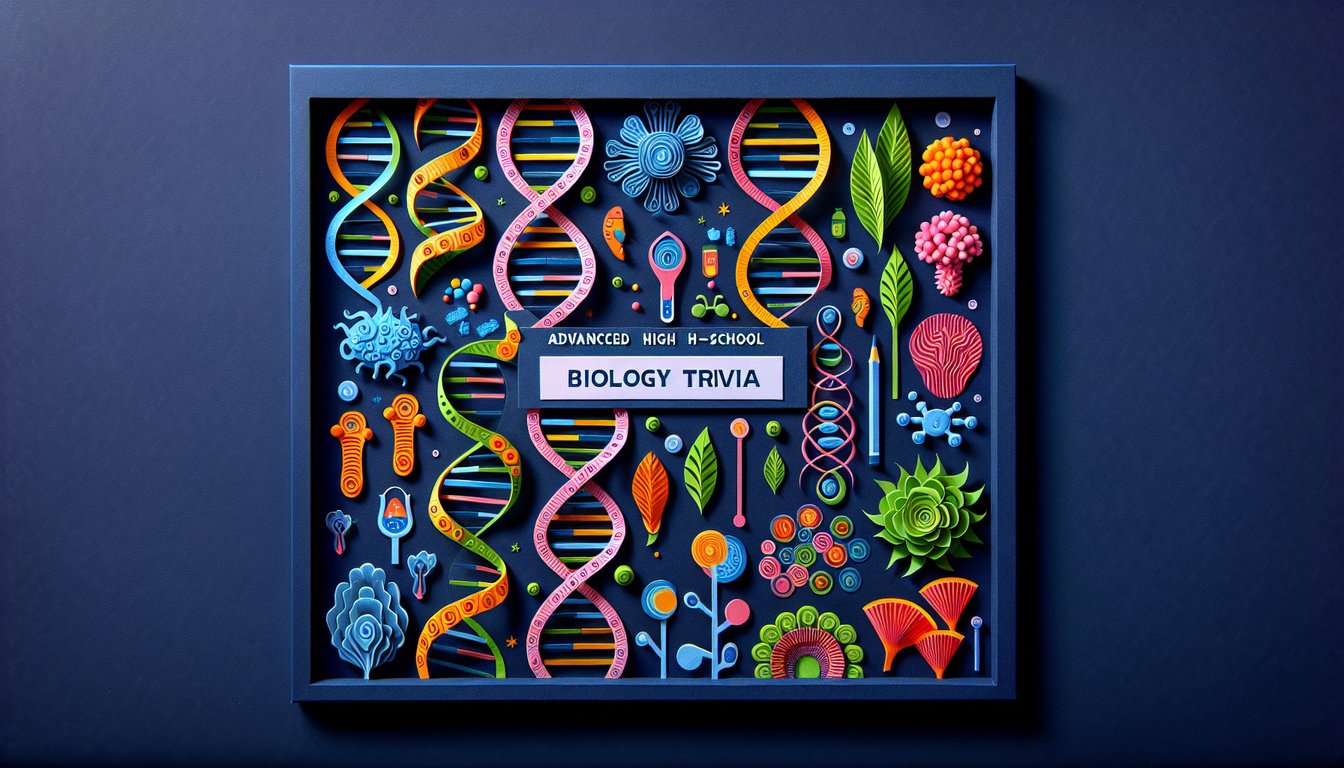 Colorful paper art promoting AP Bio MCQ Blitz quiz for advanced high school biology students.