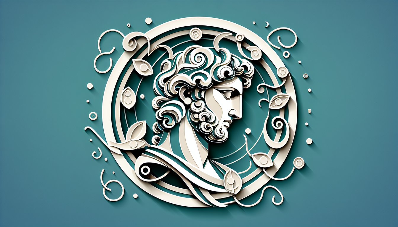 Paper art collage with marble sculpture cutouts, quiz cards, question marks on teal background about Donatello masterpieces
