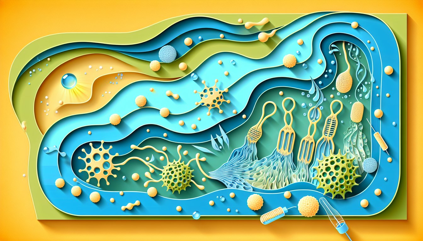 Paper art illustration for Biology 1406 Exam 2 quiz on cellular processes on a golden yellow background