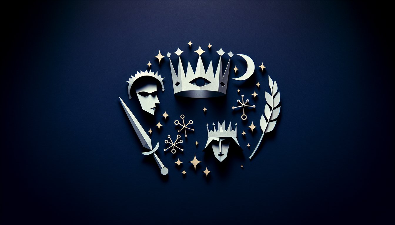 Paper art depicting a trivia quiz about Macbeth Acts Unlocked for high school students.
