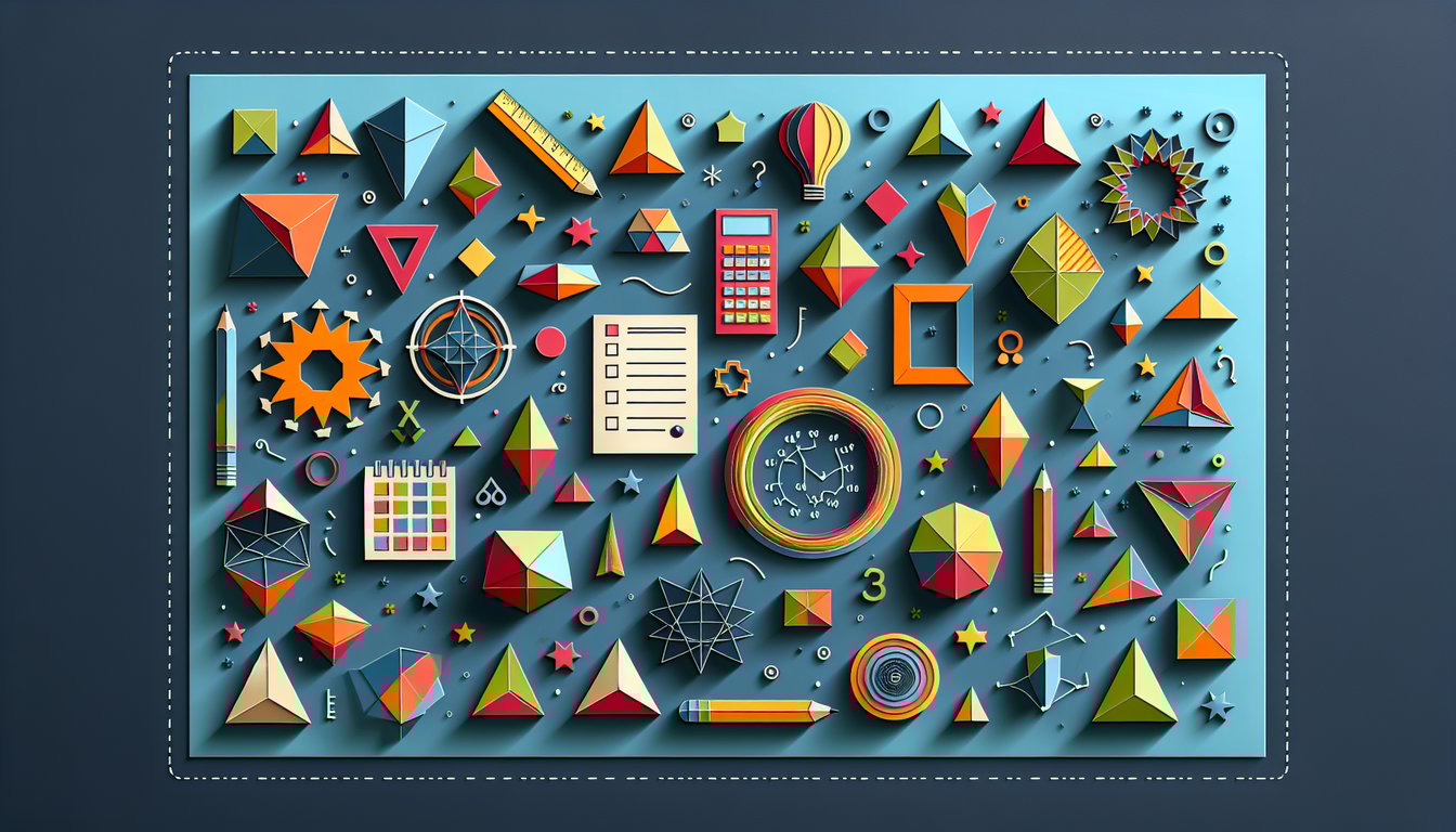 Paper art promoting the Polygons and Quads Quiz for high school students.