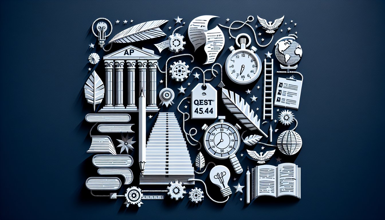 Colorful paper art promoting Ace AP US Quiz for high school students.
