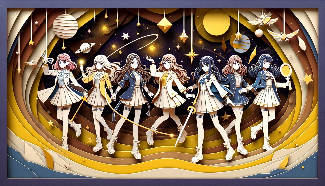 Paper art illustration for Sailor Moon personality test on a golden yellow background