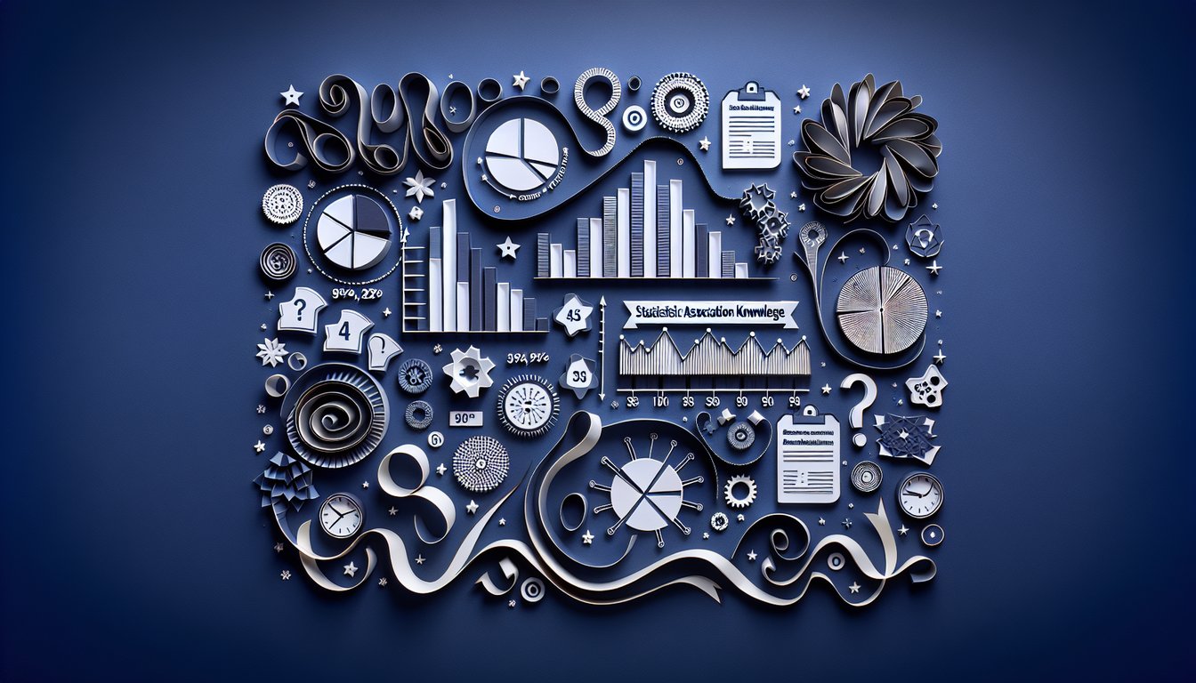 Colorful paper art depicting elements related to Statistical Association Knowledge Quiz