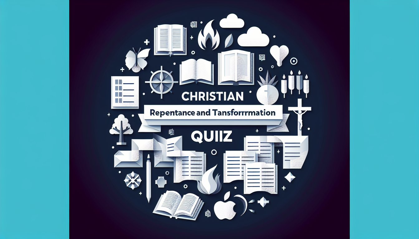 Colorful paper art illustrating a Christian Repentance and Transformation Quiz.