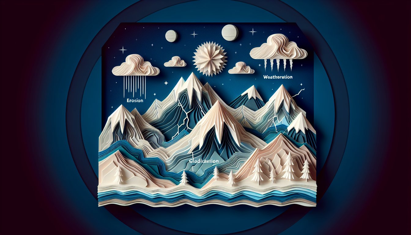 Paper art depicting trivia for The Natures Sculptors Quiz, an Earth Science test for high school students.