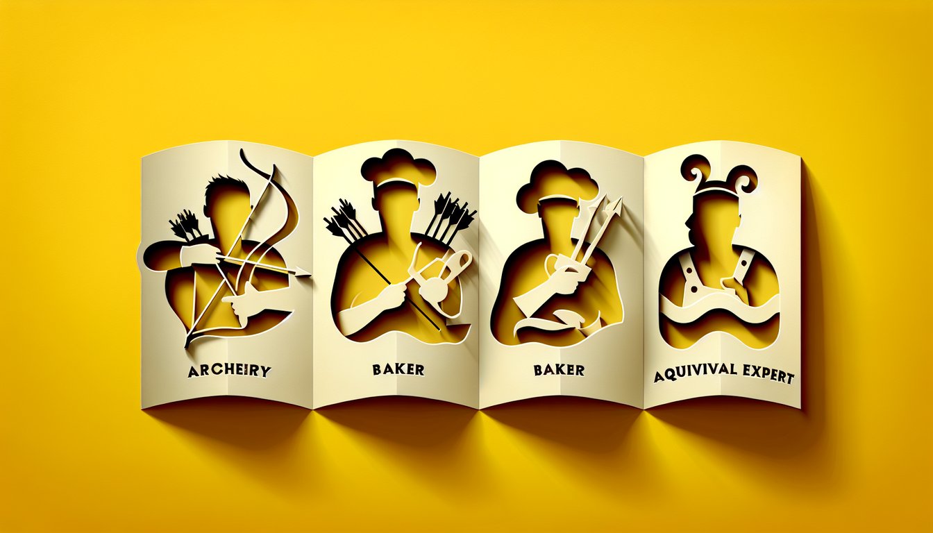 Paper art silhouettes of Katniss Peeta Finnick for Catching Fire character quiz on golden yellow background