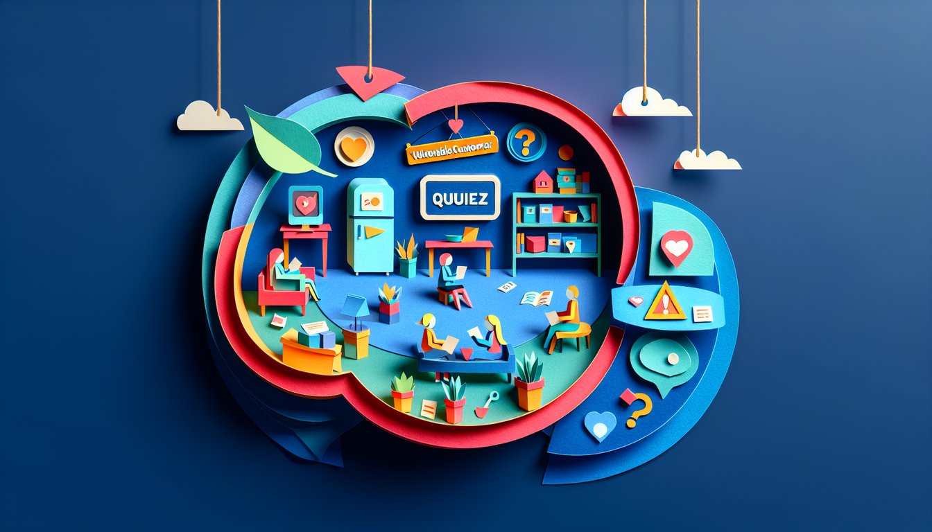 Colorful paper art illustration representing a quiz on vulnerable customer training