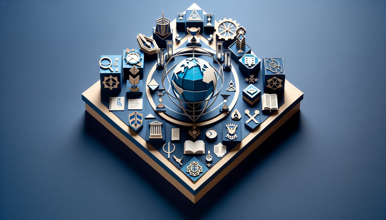 Colorful paper art promoting AP World History Midterm Mastery trivia quiz for high school students.