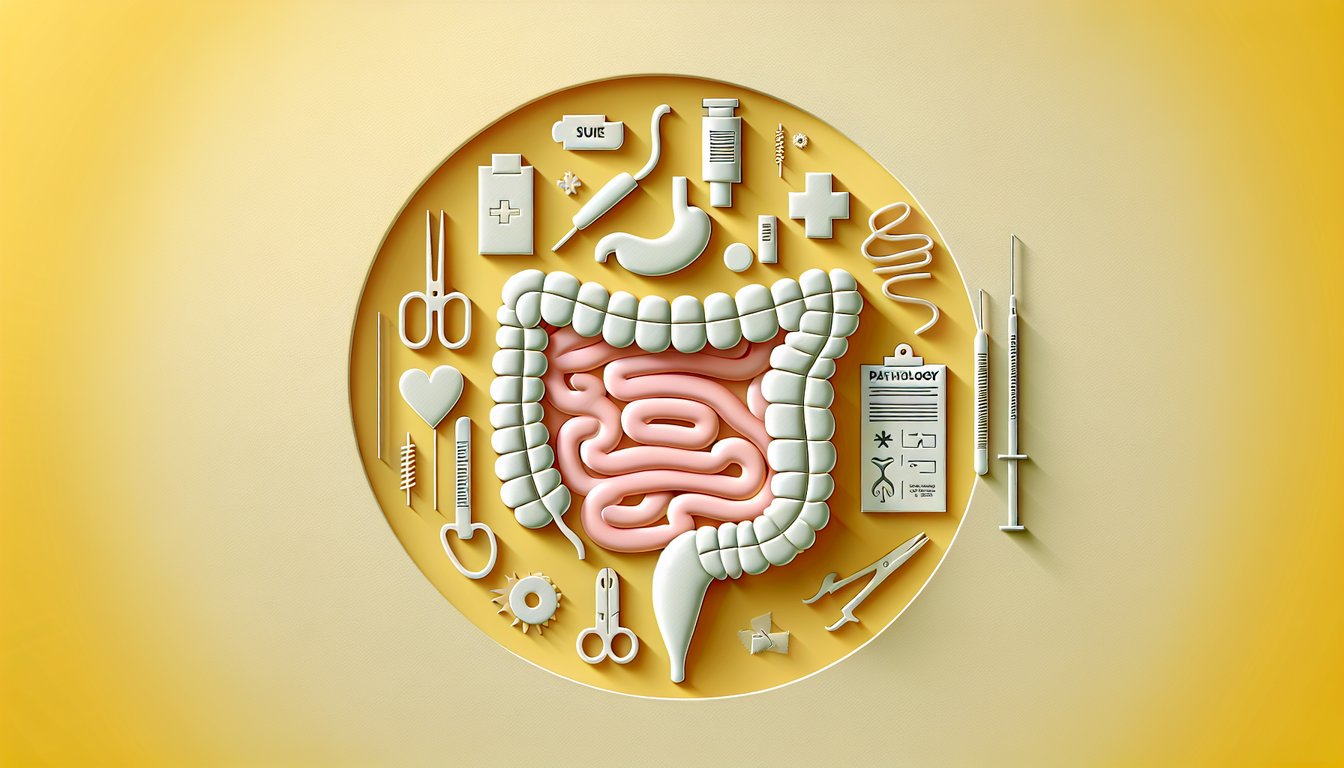 Paper art illustration quiz medical terms gastroenterologist ectomy pathology prefixes suffixes on golden yellow background