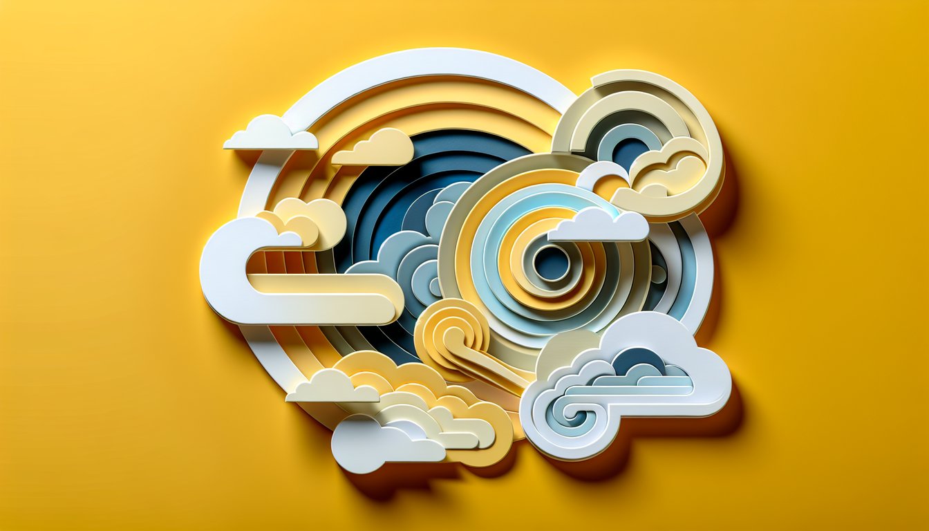Paper art illustration for colour theory quiz showing RGB and CMYK swatches and harmony wheel on golden yellow background