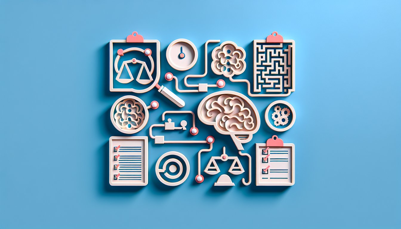 Paper art illustration of brain and checklist on sky blue background symbolizing psychological test validity quiz