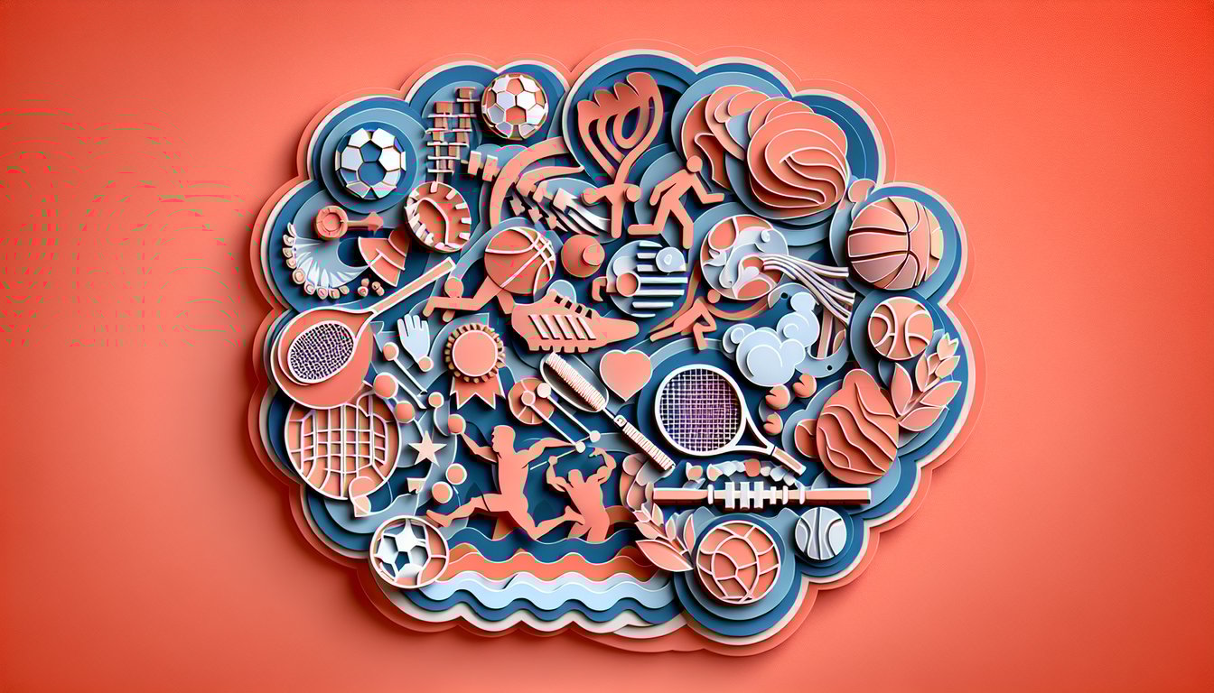 Paper art illustration for sport preference quiz on a coral background