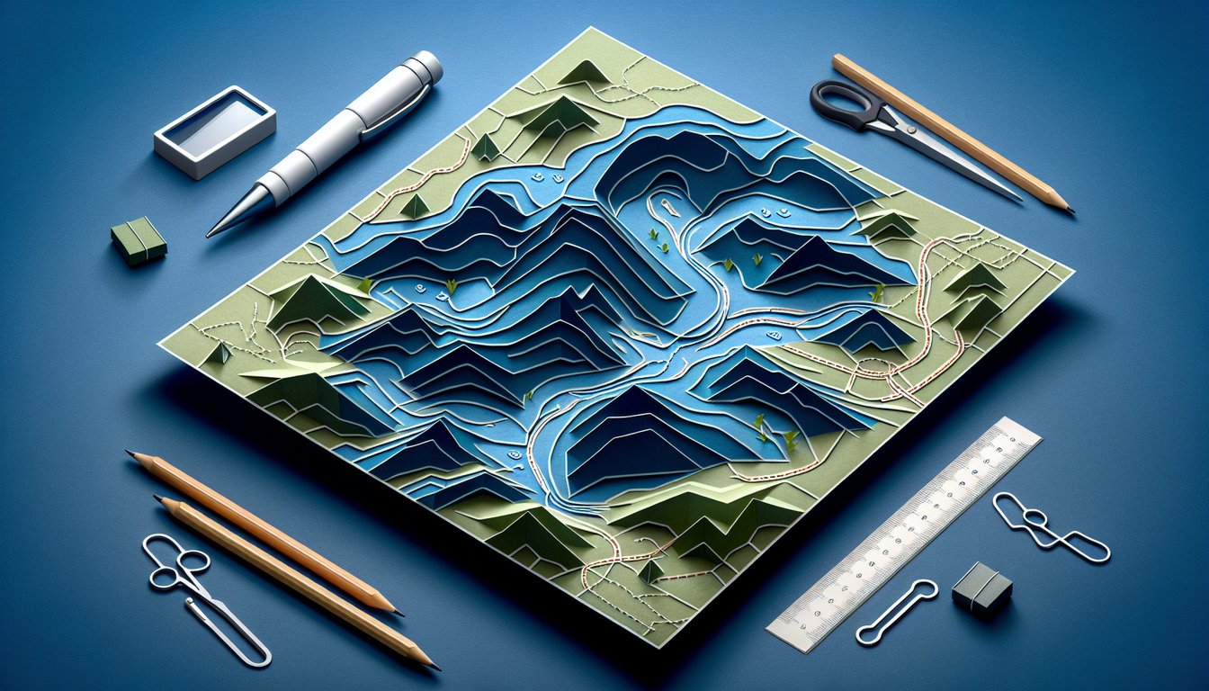 Paper art illustrating a trivia quiz on topographic trail challenge for high school students.