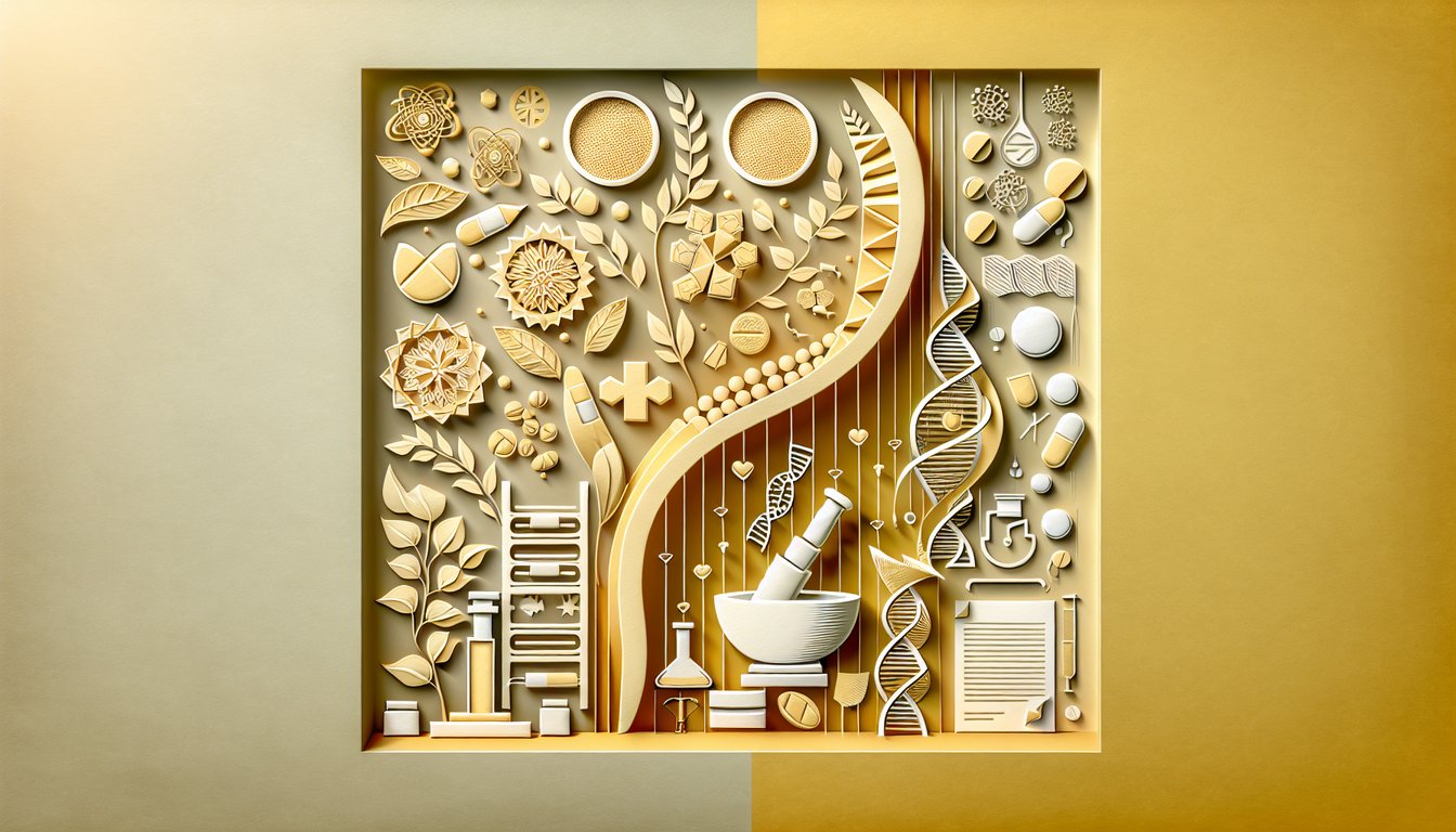 Paper art illustration for a medicine trivia quiz on a golden yellow background