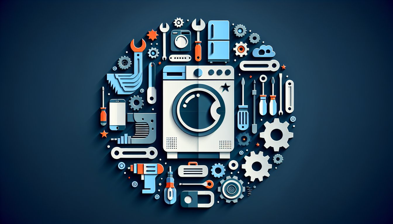 Colorful paper art depicting elements related to Appliance Service Knowledge Test quiz.