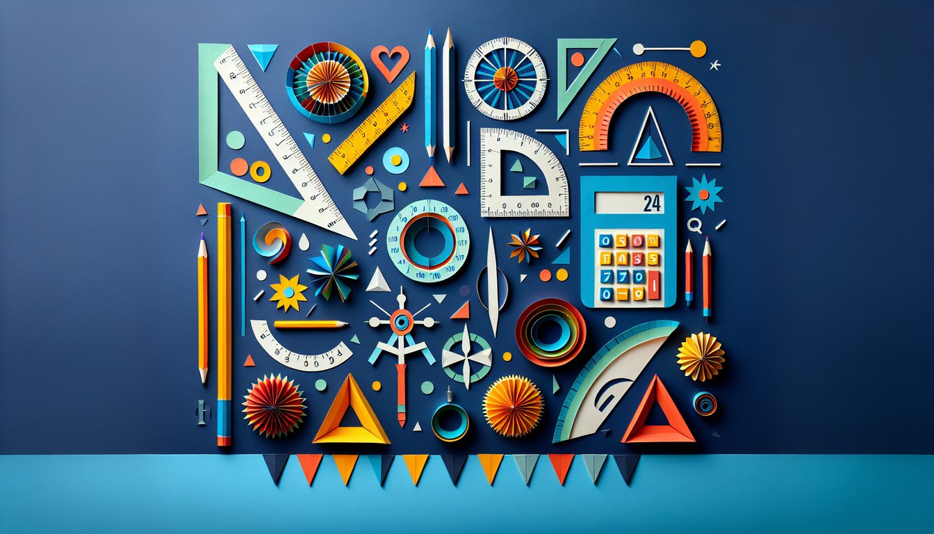 Colorful paper art depicting elements related to Grade 4 Mathematics Assessment Quiz.