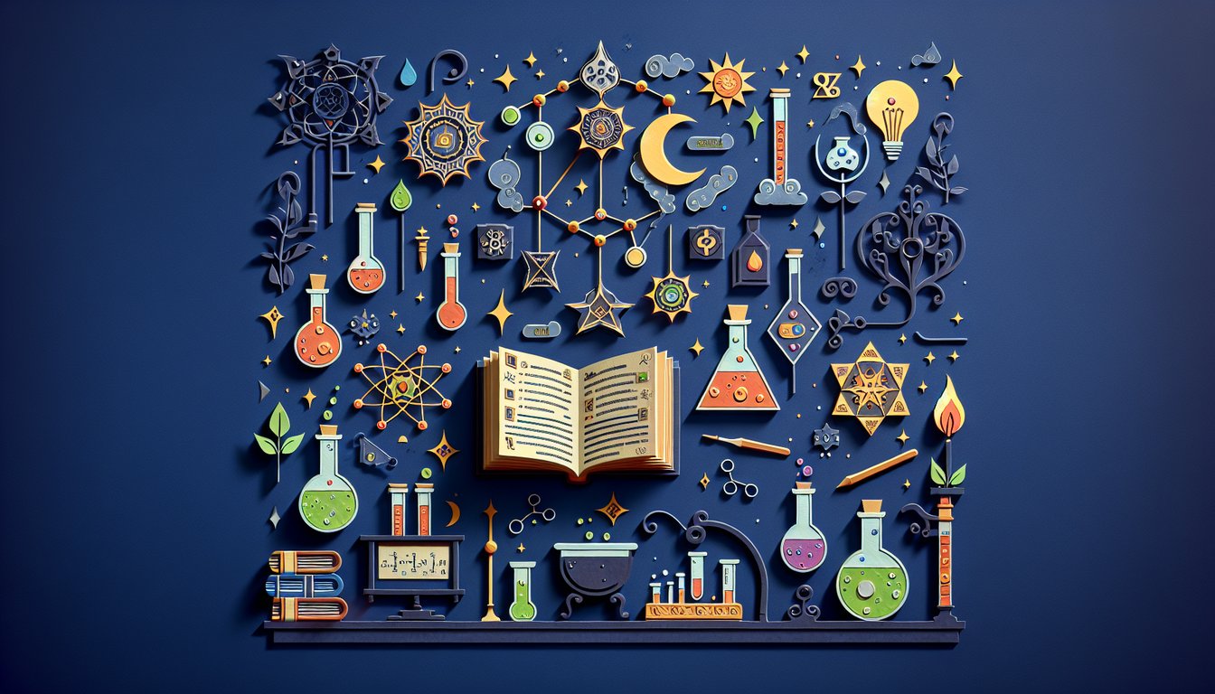 Paper art depicting a Mystic Alchemy Challenge for high school chemistry students.
