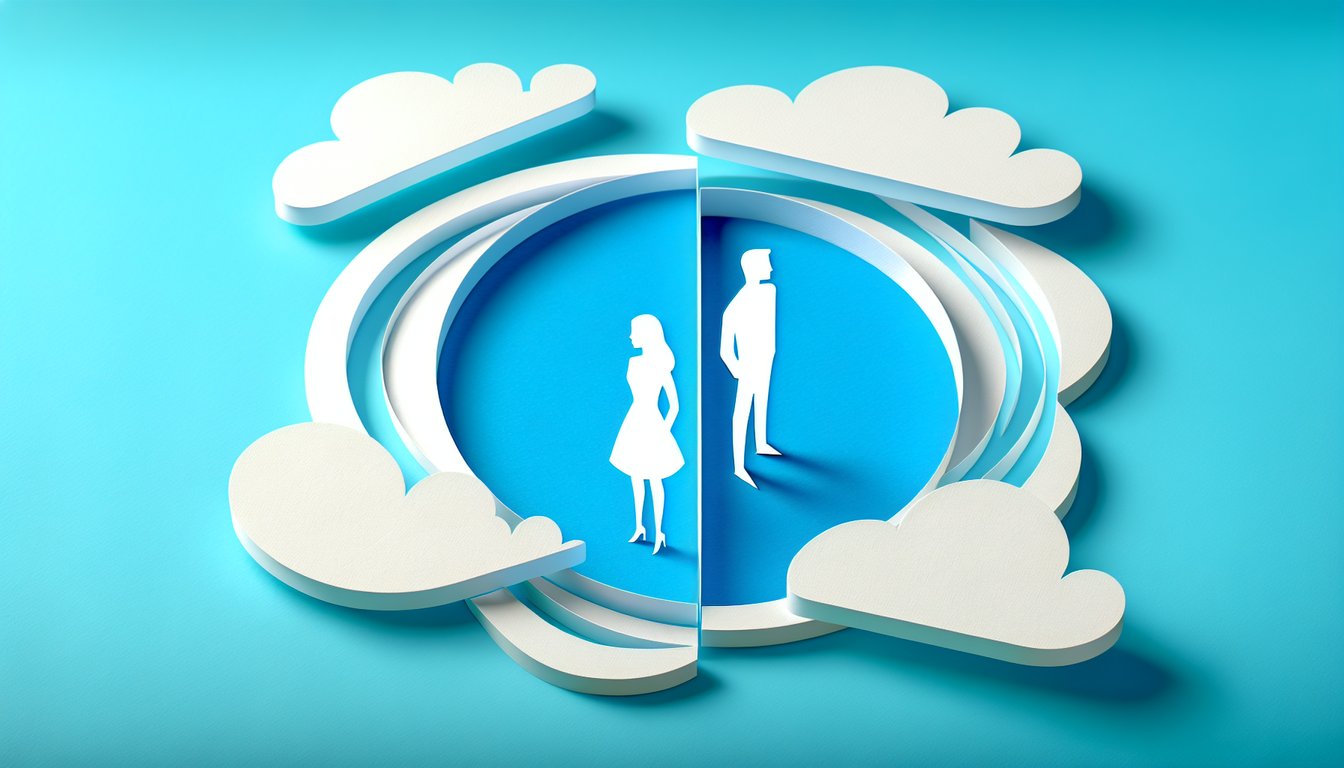 Paper art collage of two male cutouts with fashion icons on a sky blue background for style quiz