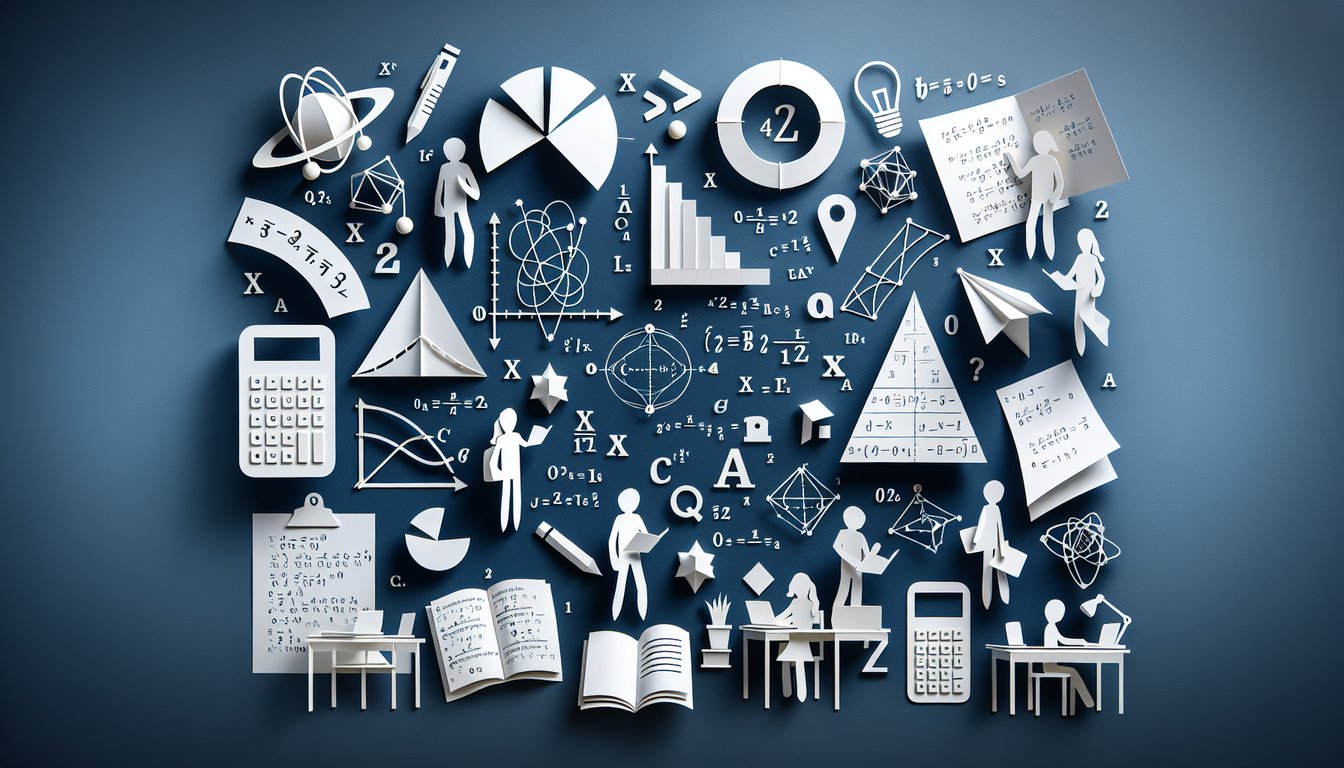 Paper art promoting a Chapter 13 Mastery quiz for high school algebra students.