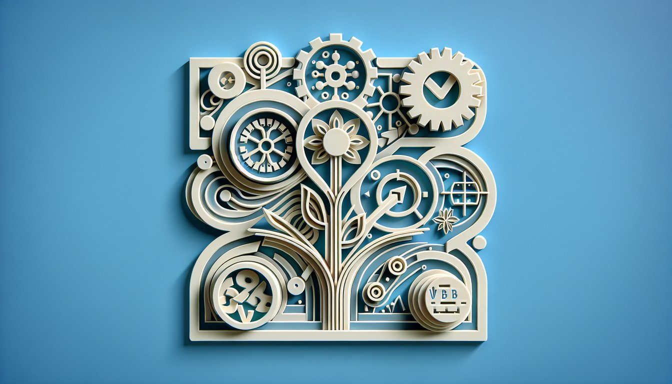 Paper art quiz illustration with floating letters numbers math and detective icons on sky blue background
