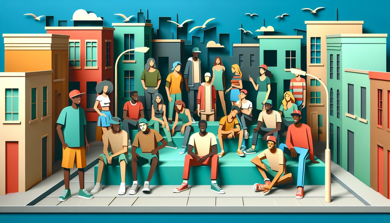 Paper art illustration for personality quiz find which Boyz n the Hood character you align with on teal background