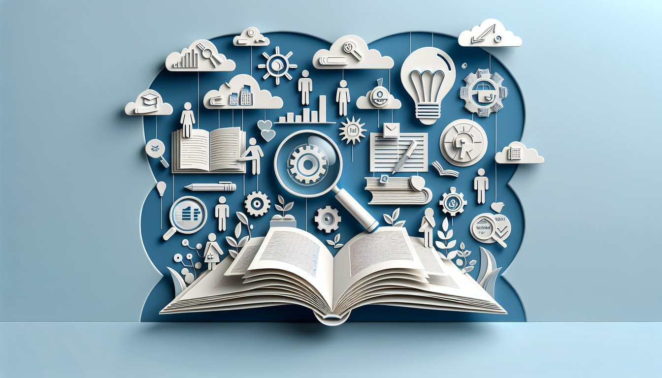 Paper art design with books pencil brain icons and quiz shapes on sky blue background suggesting study method quiz