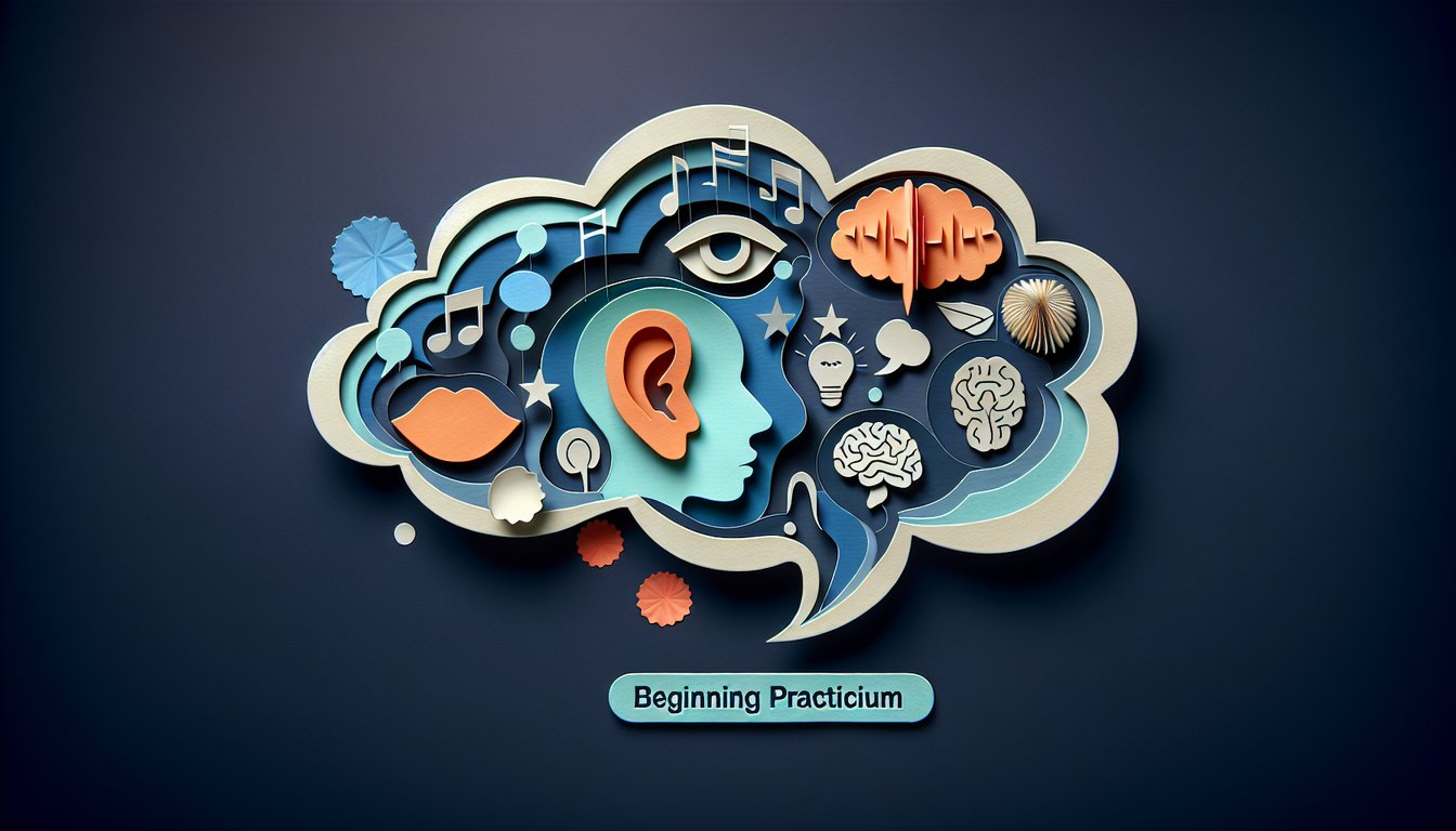 3D voxel art illustrating Beginning Practicum in Speech-Language Pathology course content
