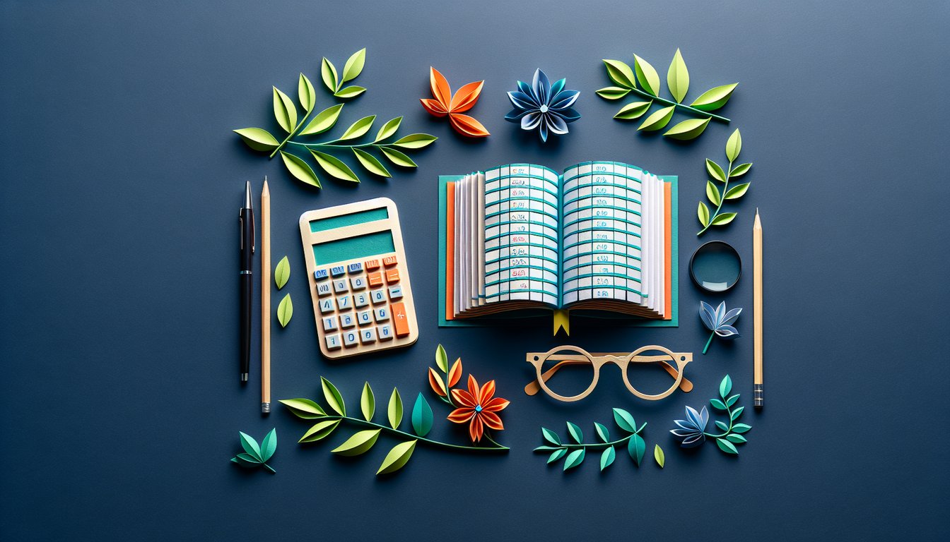 Colorful paper art depicting elements related to Accounting Basics Quiz.