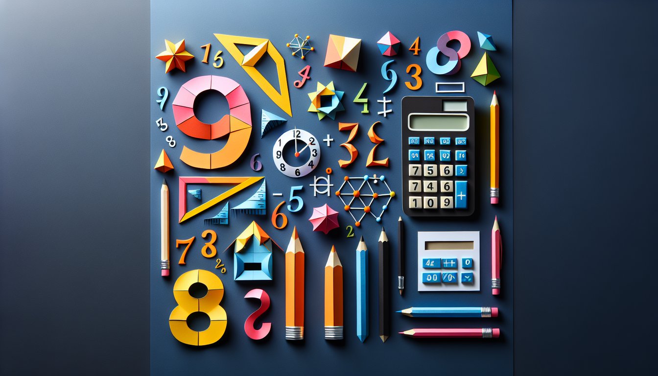 Colorful paper art promoting the Atas Math Challenge trivia for high school students.
