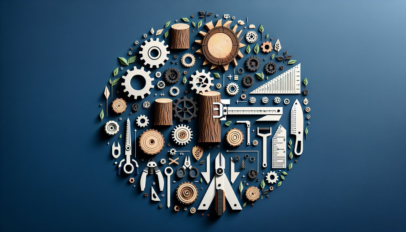 Colorful paper art promoting a Stump Cutter Specifications Quiz.