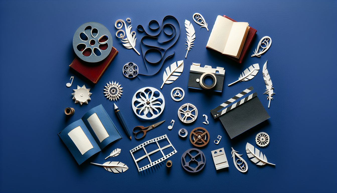 Colorful paper art depicting elements from literature and film for a trivia quiz