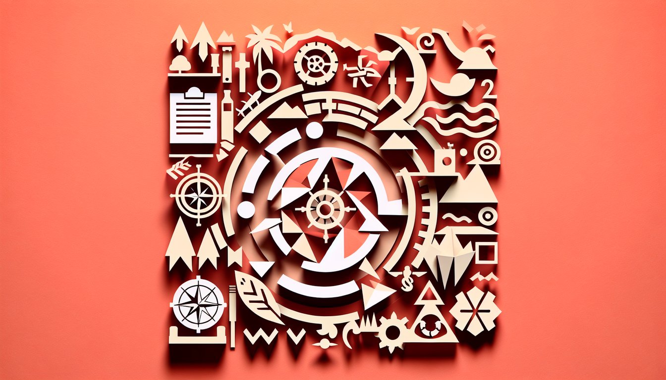 Paper art illustration for a Lost character personality quiz on a coral background