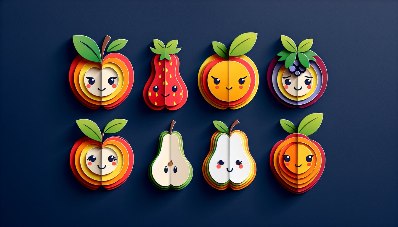 paper art illustration of sliced fruits and quiz text on dark blue background