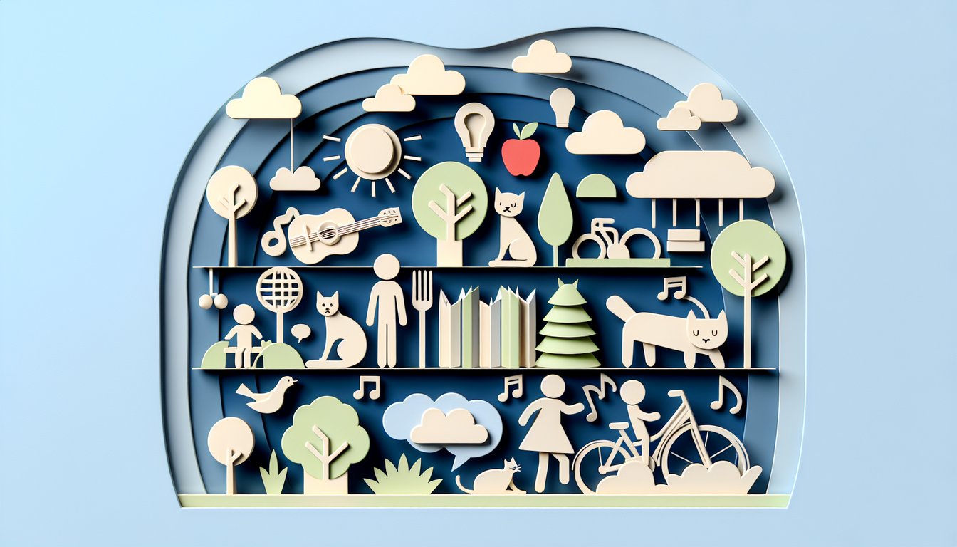 Paper art illustration for a quiz on simple subjects and predicates on a sky blue background