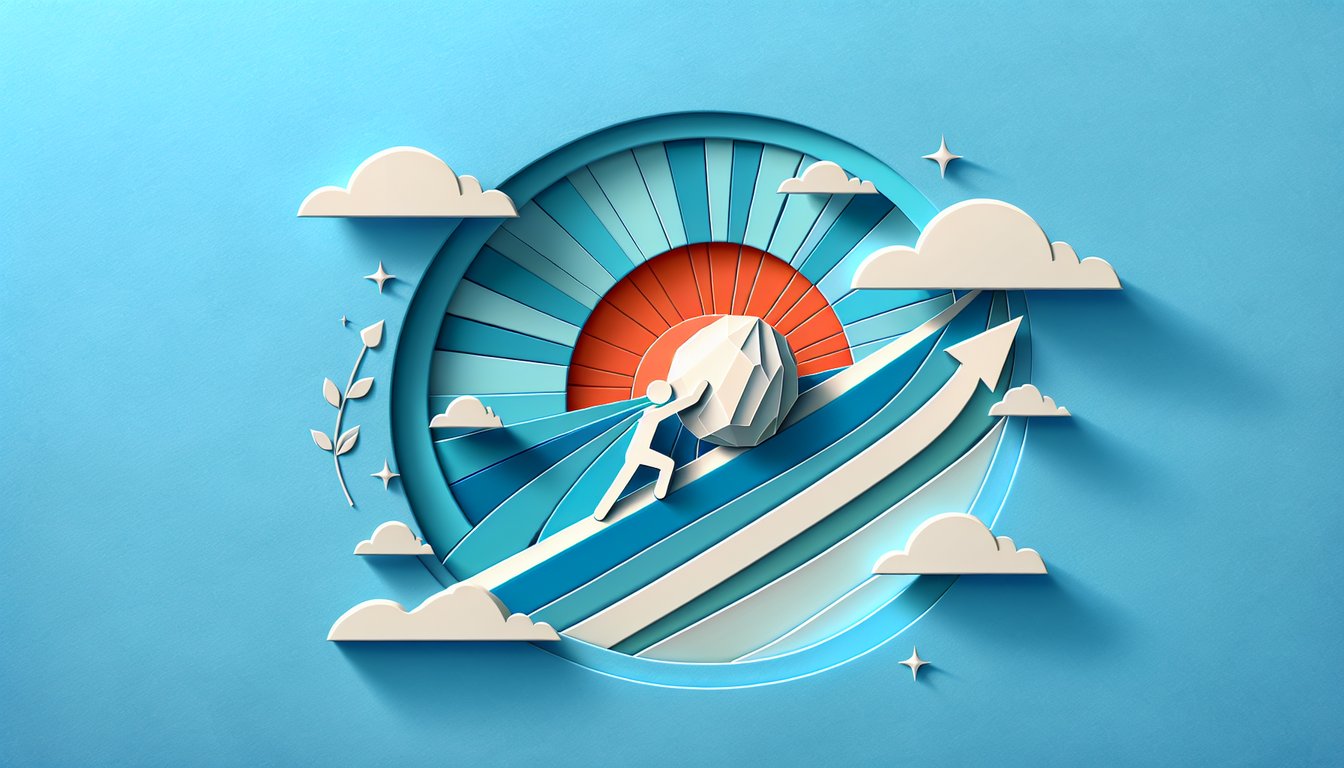 Paper art illustration for a quiz on Habit 1 Be Proactive from Coveys guide on a sky blue background