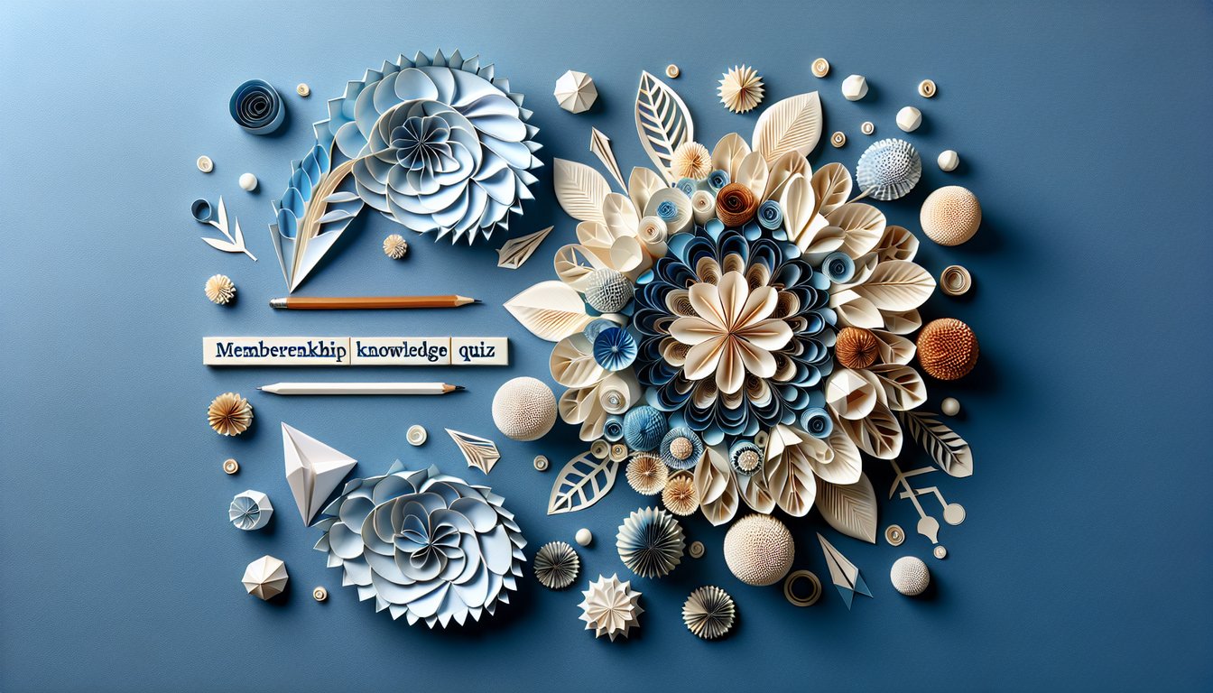 Colorful paper art displaying questions for Networking Membership Knowledge Quiz.