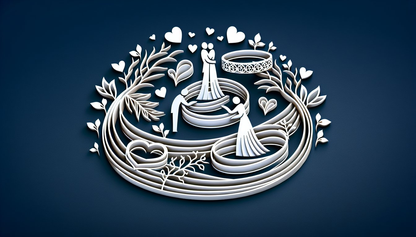 Paper art illustration for a quiz about loving your husband on a dark blue background.