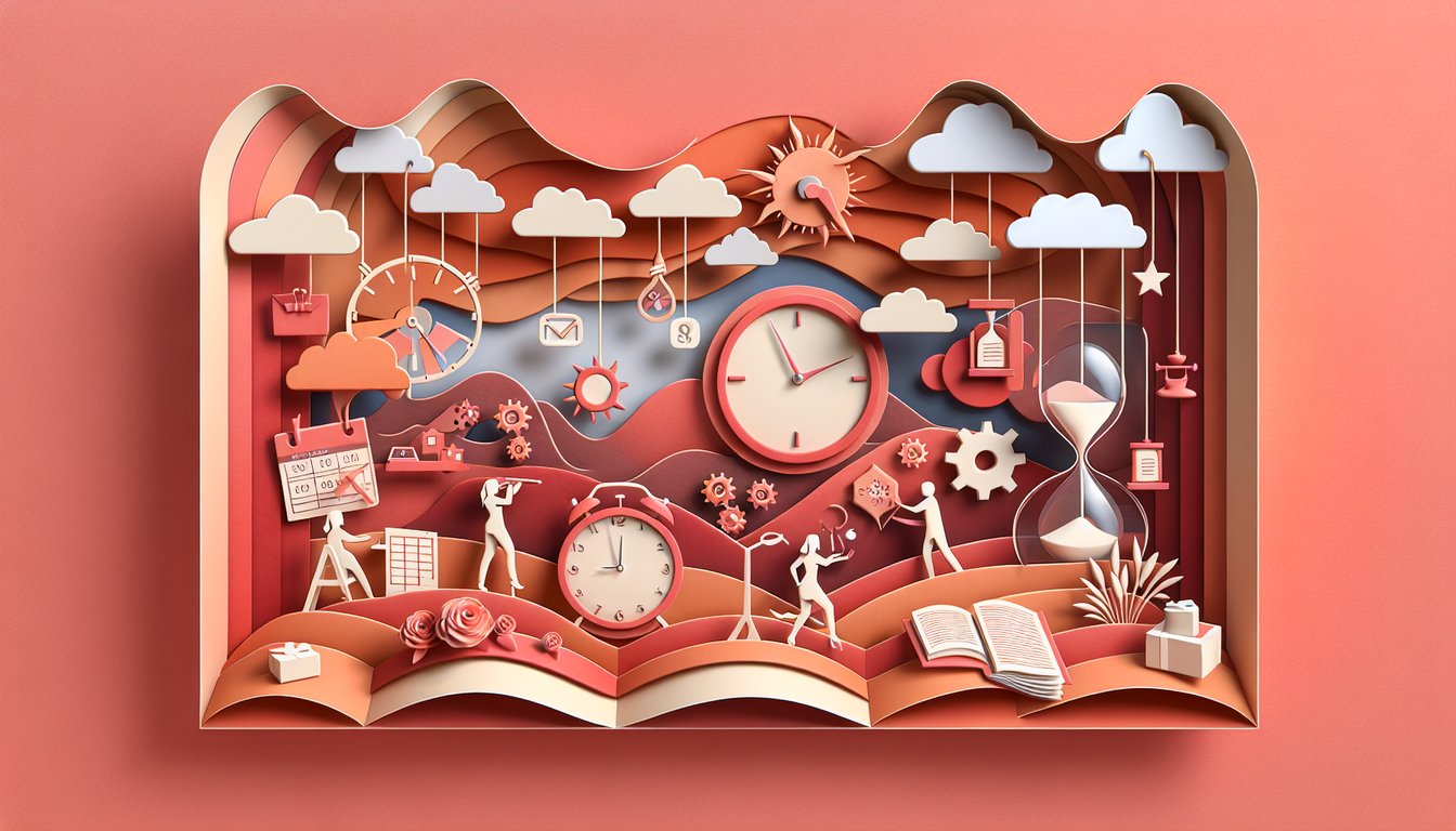 Paper art styled WHEN and WHILE text with study icons on a coral background for a quiz on using when vs while