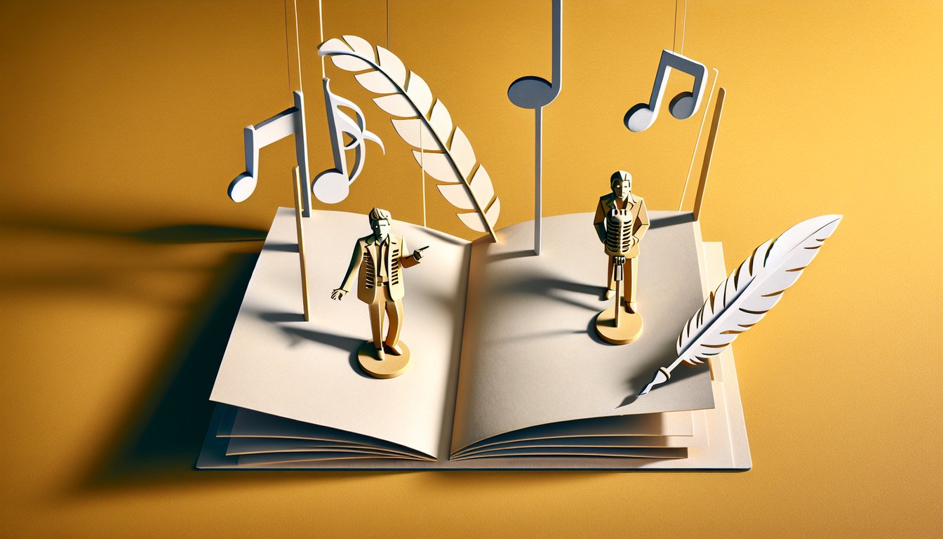 Paper art illustration for a quiz comparing Taylor Swift lyrics and Shakespeare verses.